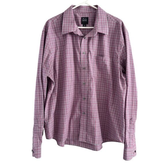 Jos A Bank Traveler Slim Fit Button Up Shirt magenta Plaid Long Sleeve Men’s XXL - Picture 1 of 7